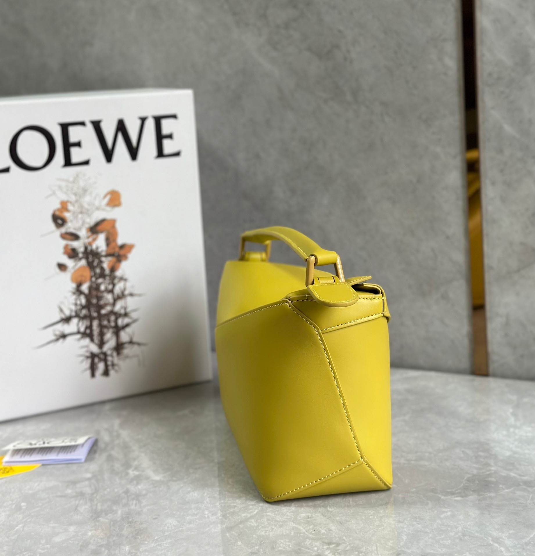 L0ew* puzzle edge small bag in yellow satin calfskin