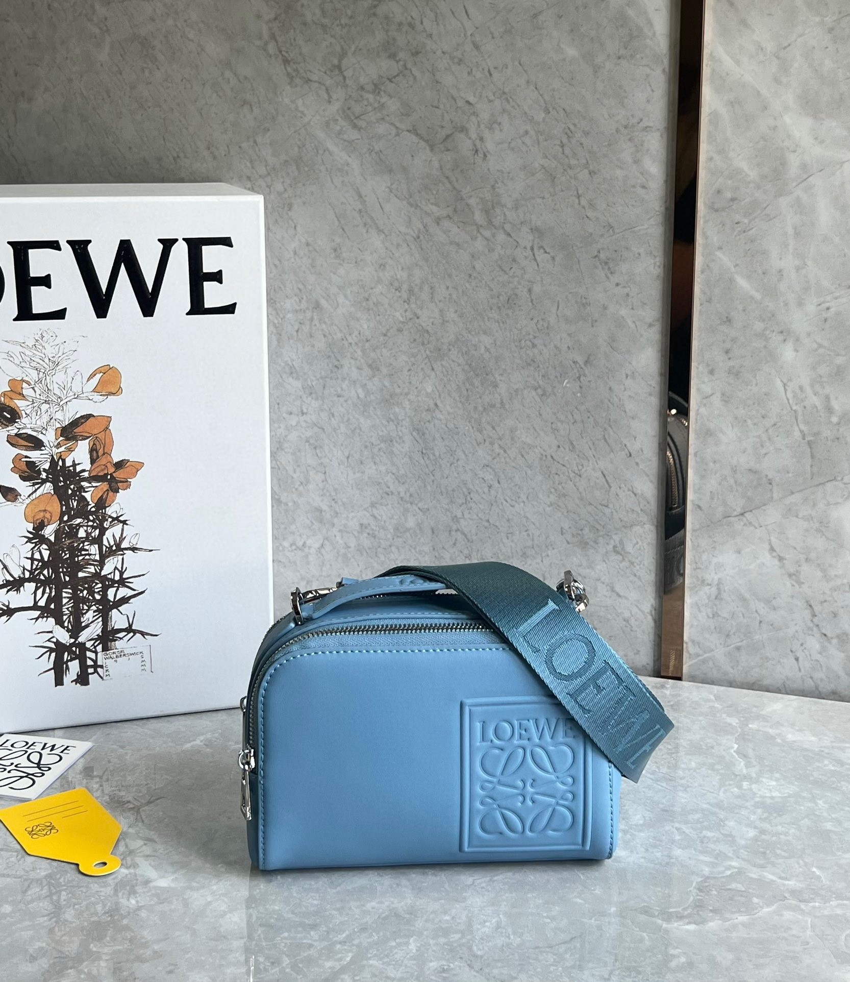 L0ew* mini camera crossbody bag in blue calfskin