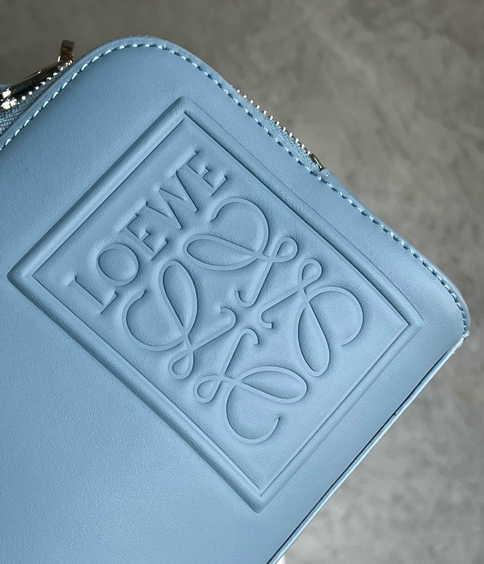 L0ew* mini camera crossbody bag in blue calfskin