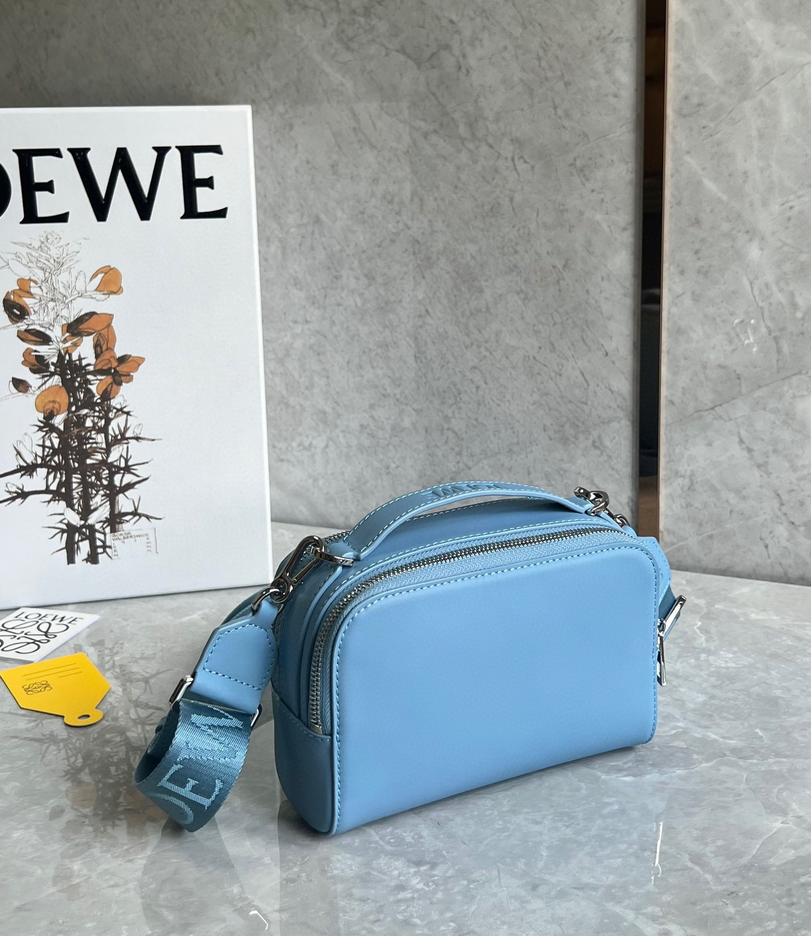 L0ew* mini camera crossbody bag in blue calfskin