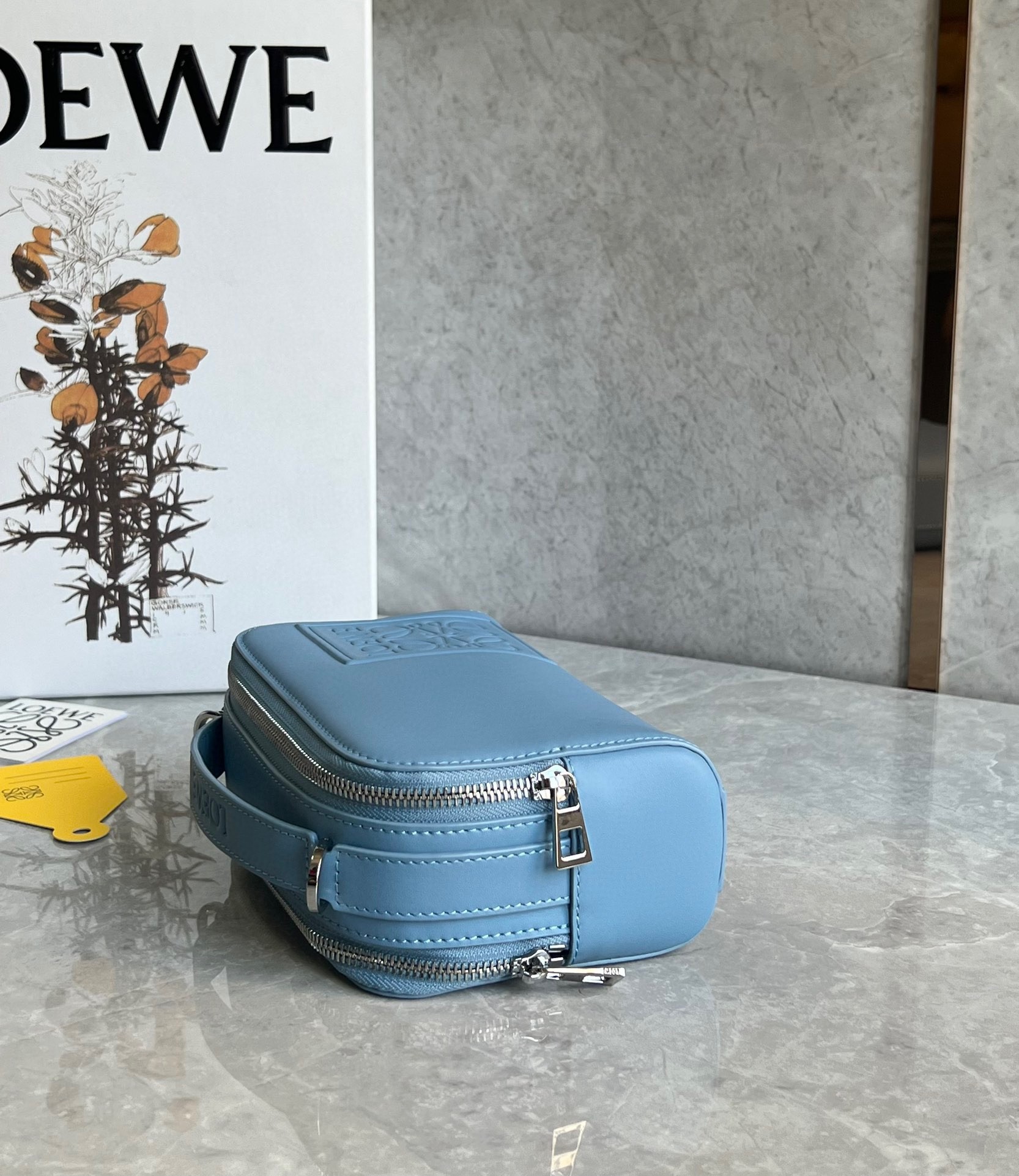 L0ew* mini camera crossbody bag in blue calfskin