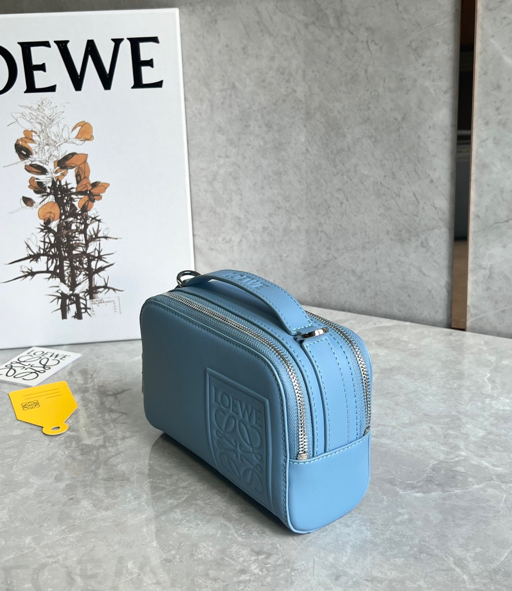 L0ew* mini camera crossbody bag in blue calfskin