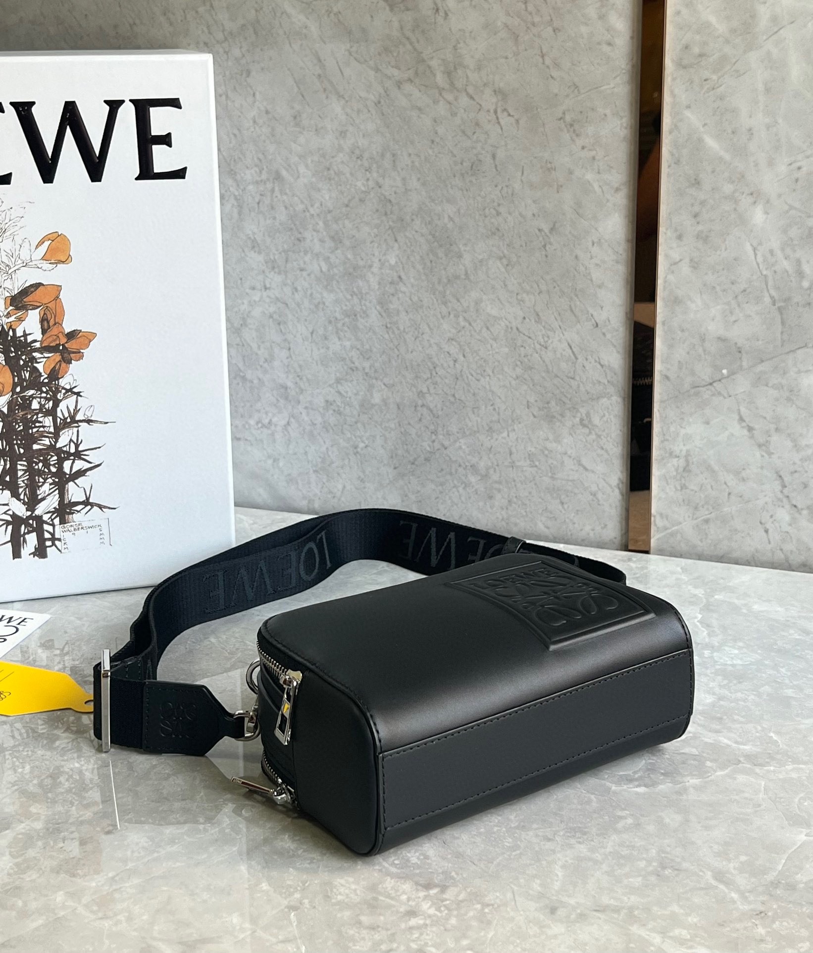 L0ew* mini camera crossbody bag in black calfskin