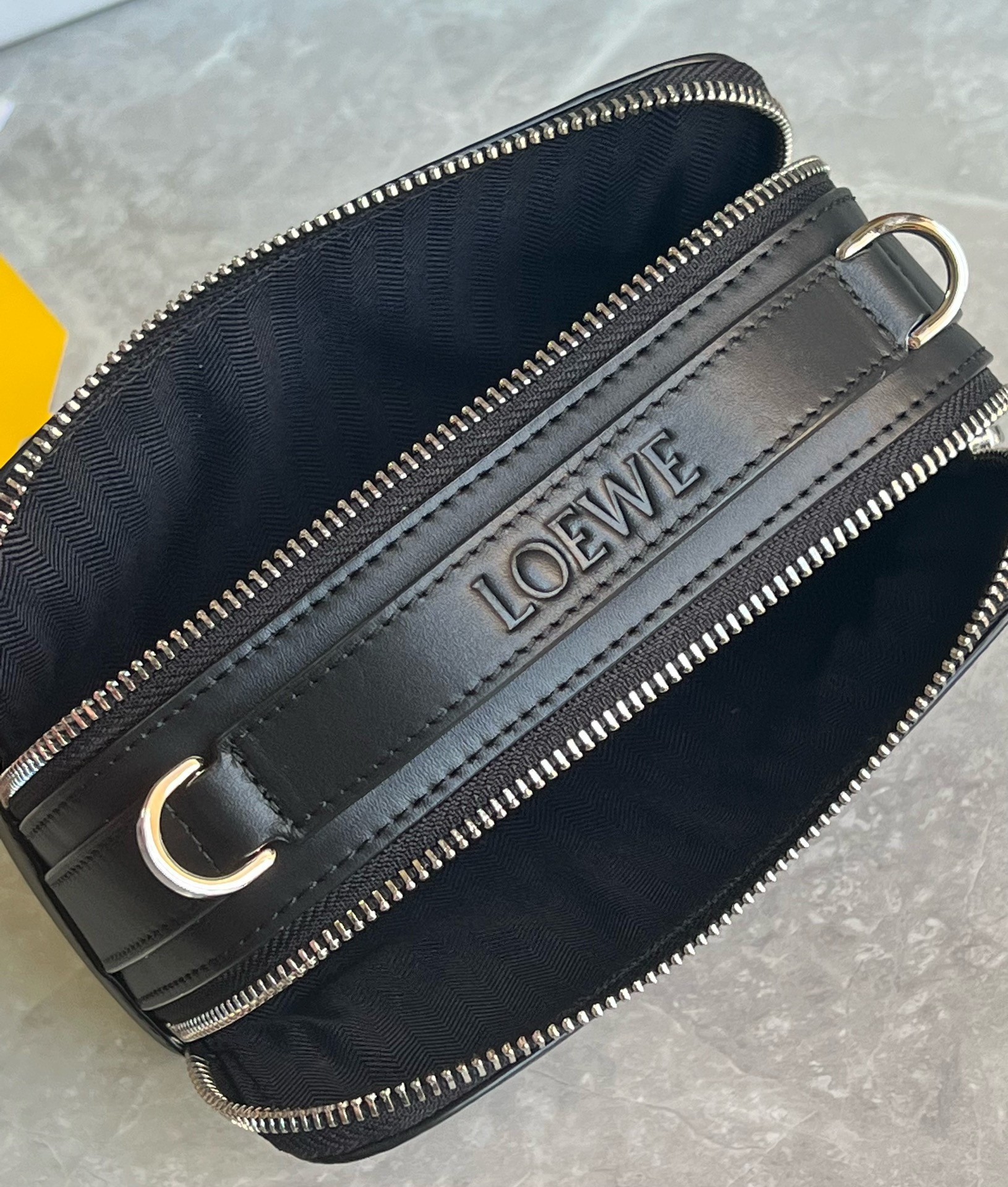 L0ew* mini camera crossbody bag in black calfskin