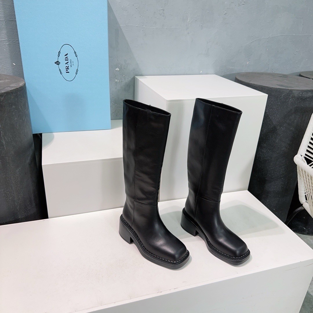 Pra*a knee-high boots 55mm in black leather