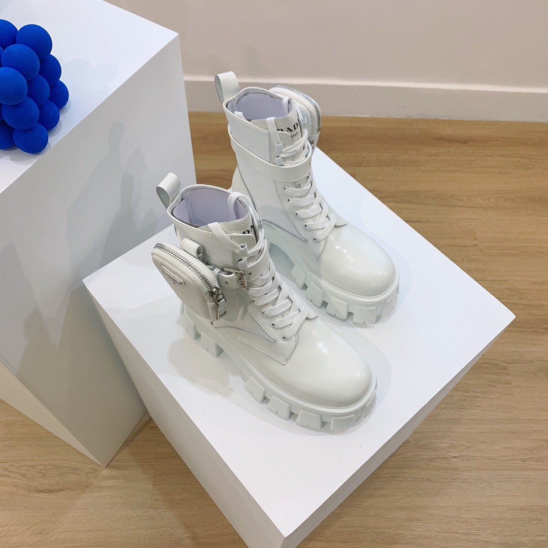 Pra*a monolith boots in white leather and nylon fabric