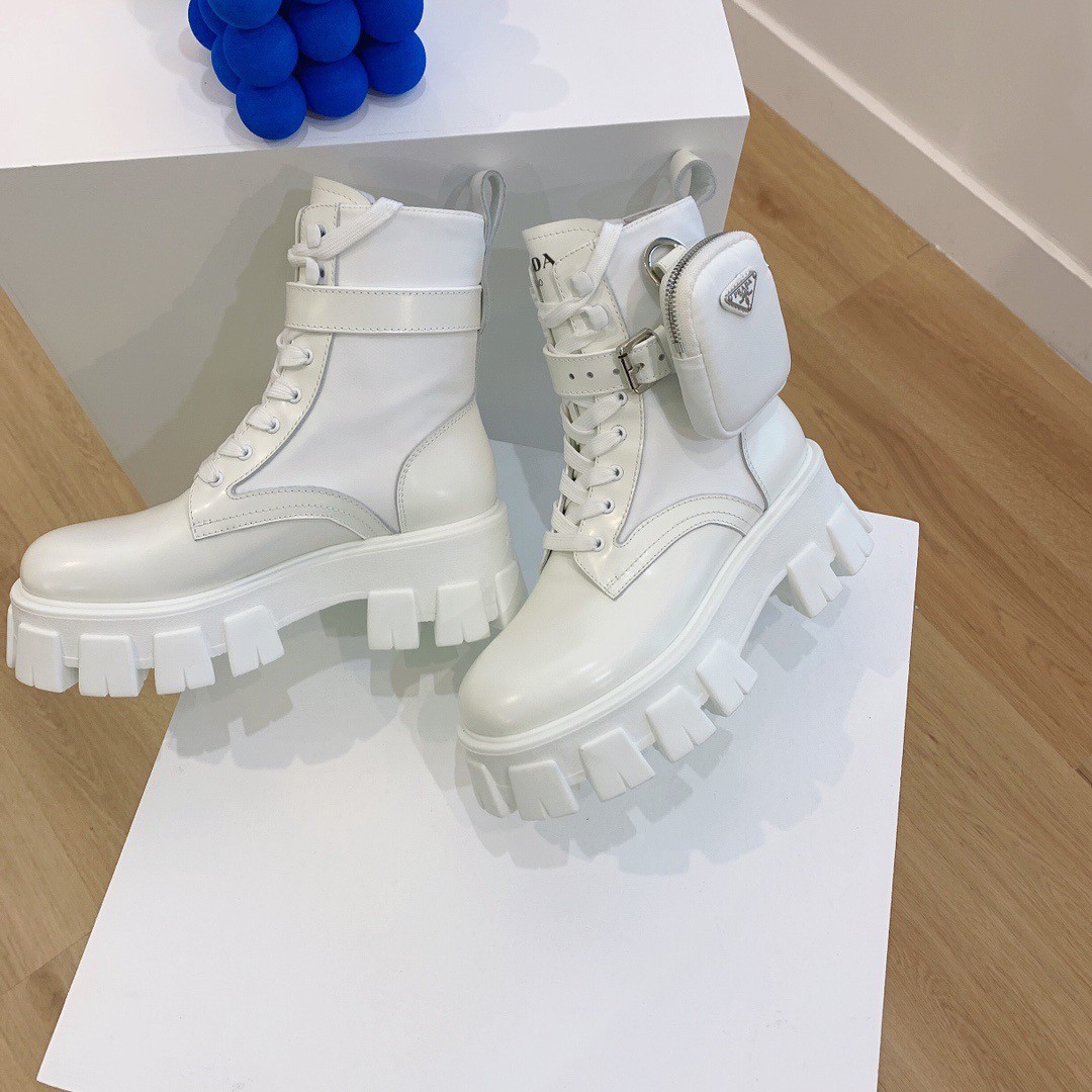 Pra*a monolith boots in white leather and nylon fabric