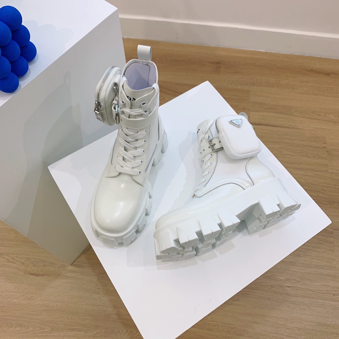 Pra*a monolith boots in white leather and nylon fabric
