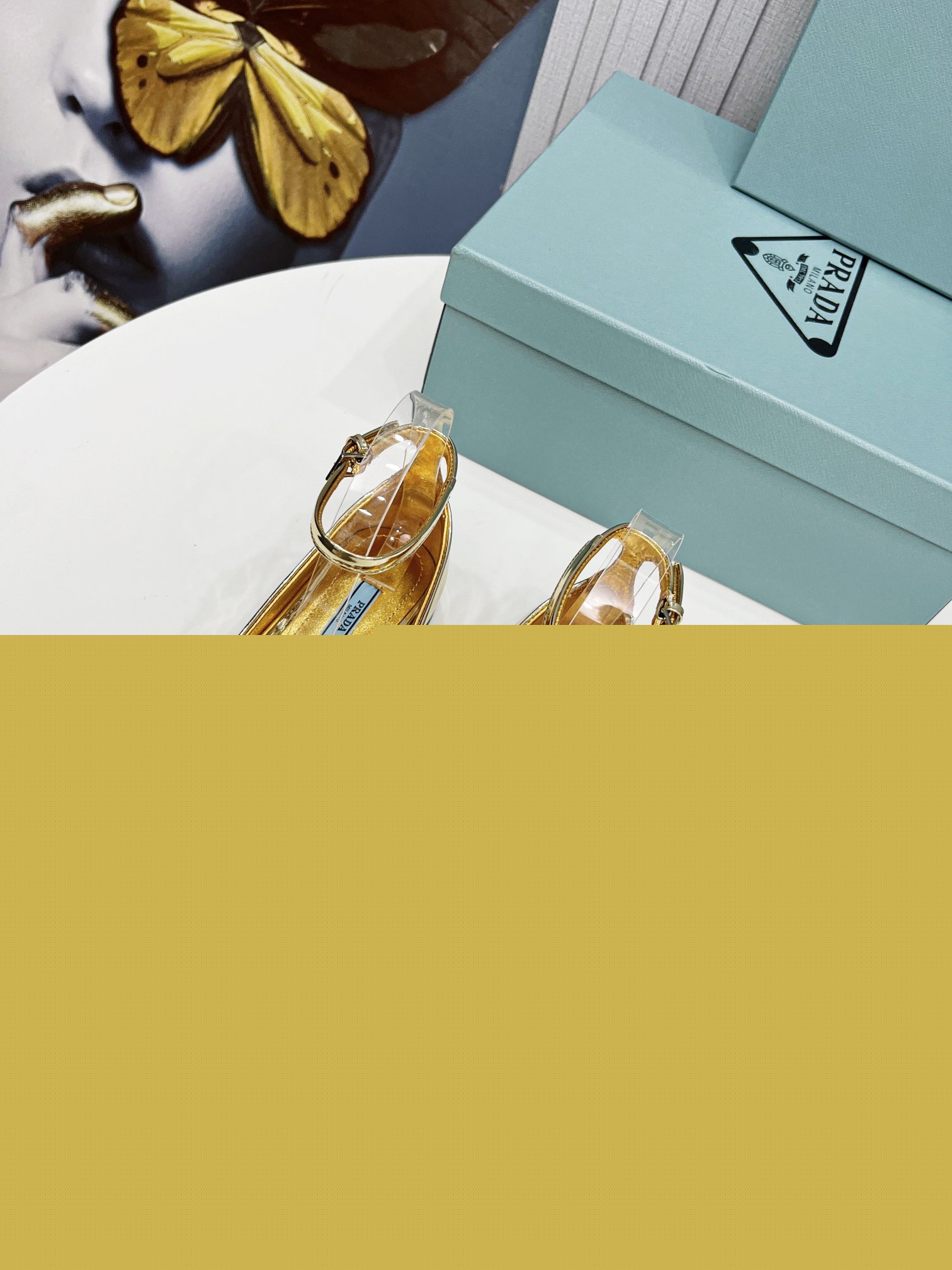Pra*a ballerinas in gold metallic leather