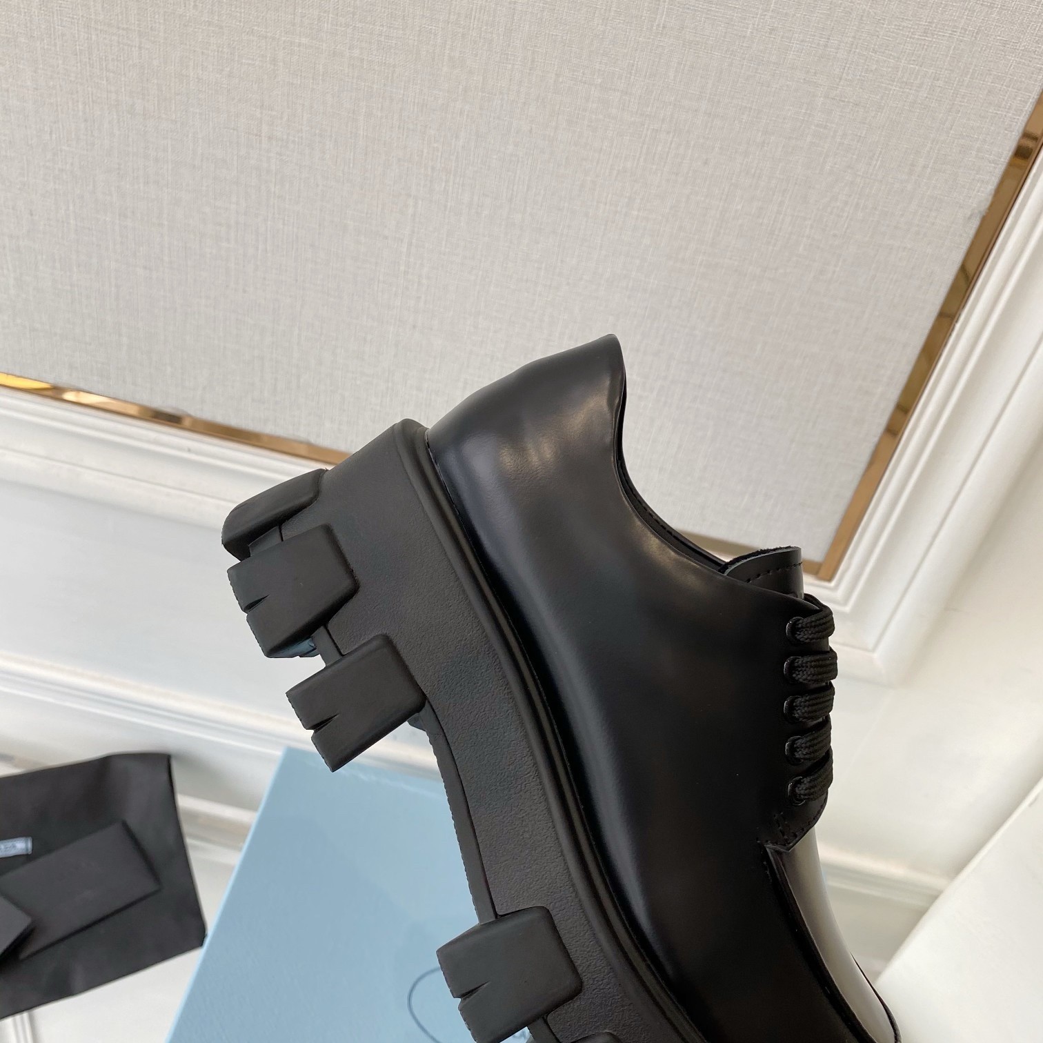 Pra*a monolith lace-up loafers in black brushed leather