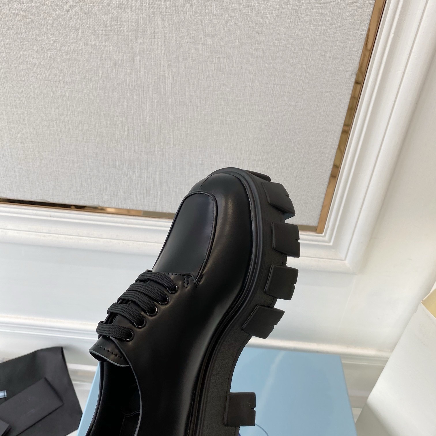 Pra*a monolith lace-up loafers in black brushed leather