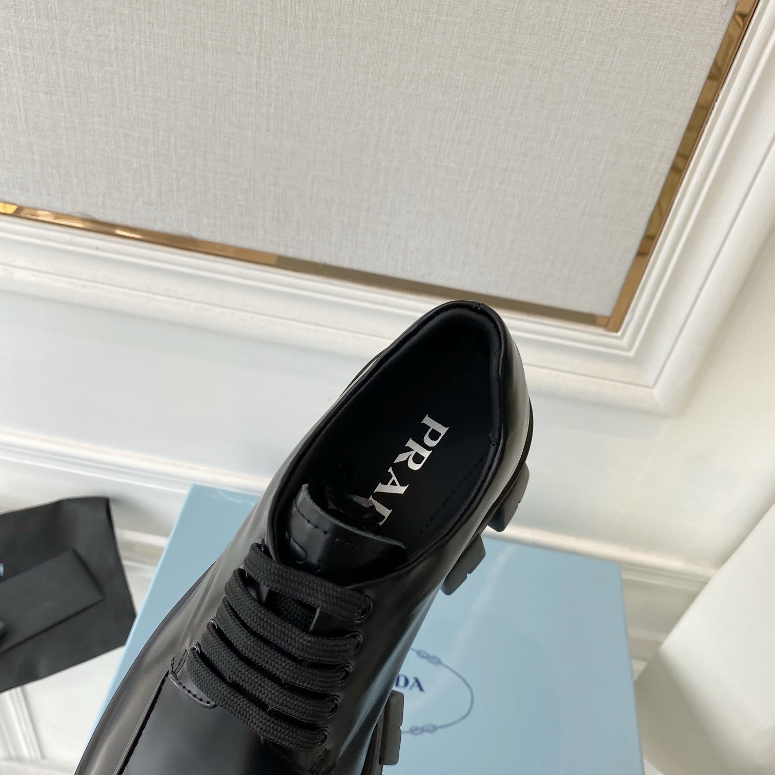 Pra*a monolith lace-up loafers in black brushed leather
