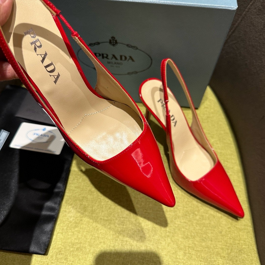 Pra*a slingbacks pumps 95mm in red patent leather