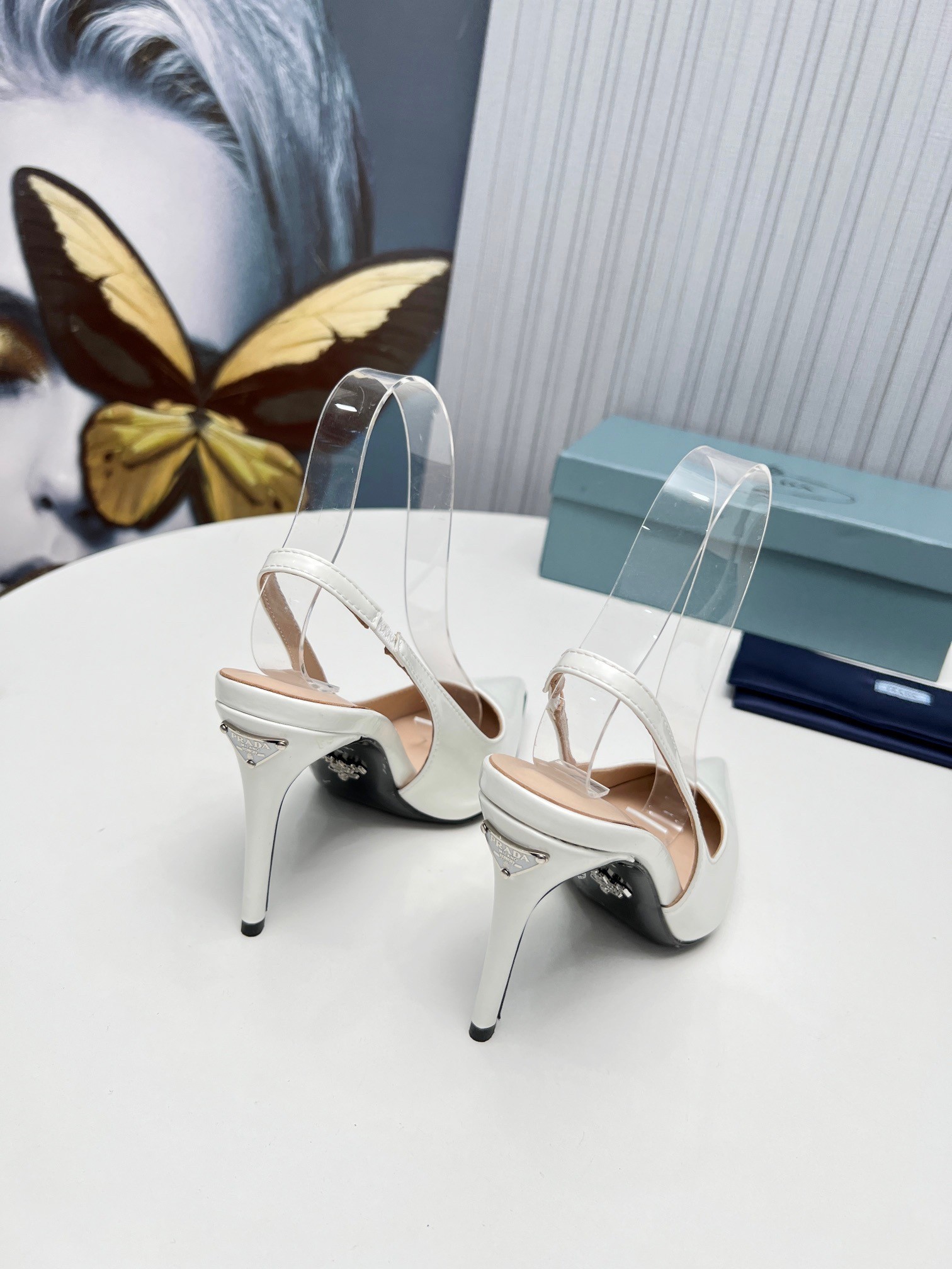 Pra*a slingbacks pumps 95mm in white patent leather