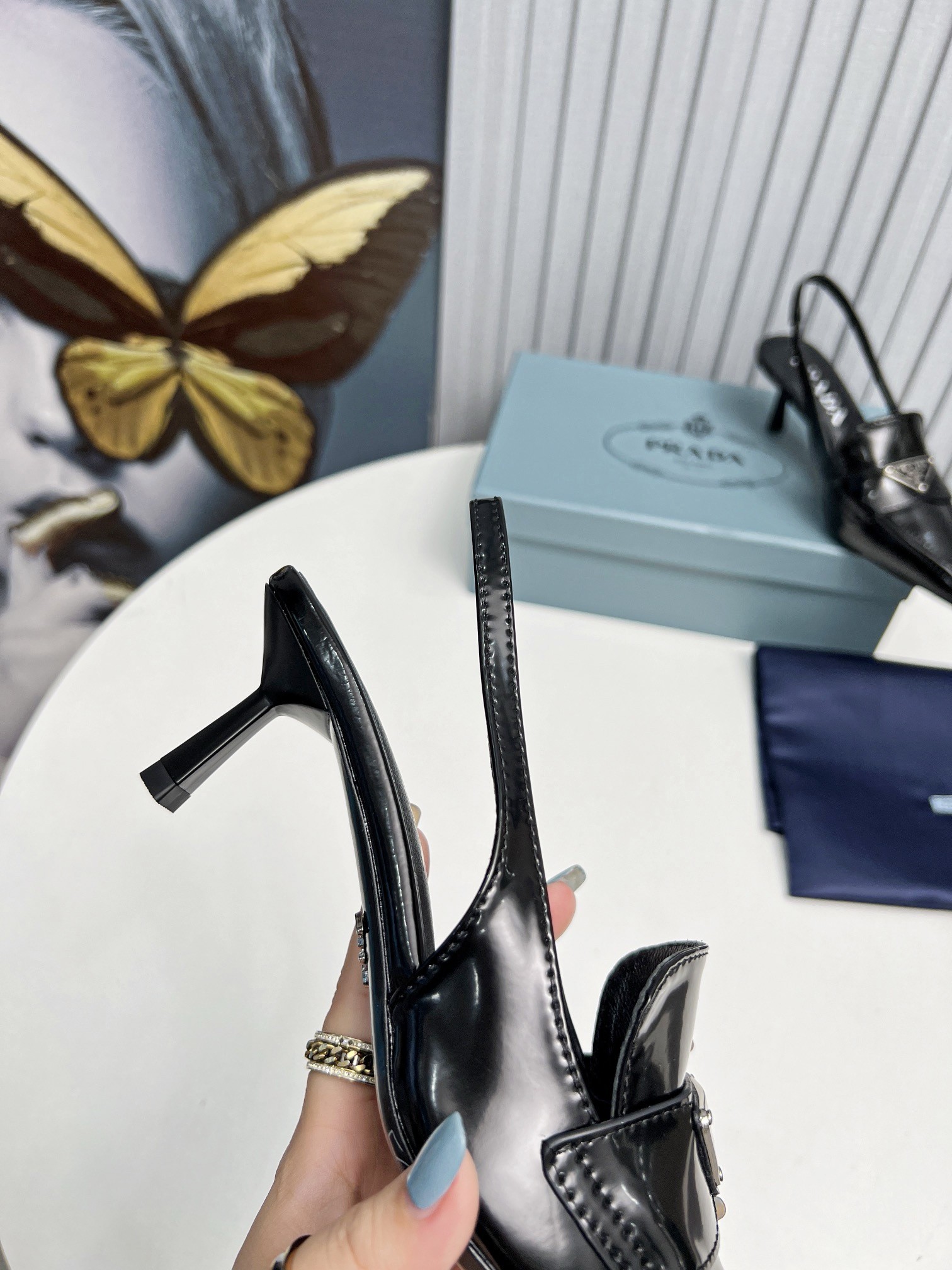 Pra*a slingback pumps 45mm in black patent calfskin