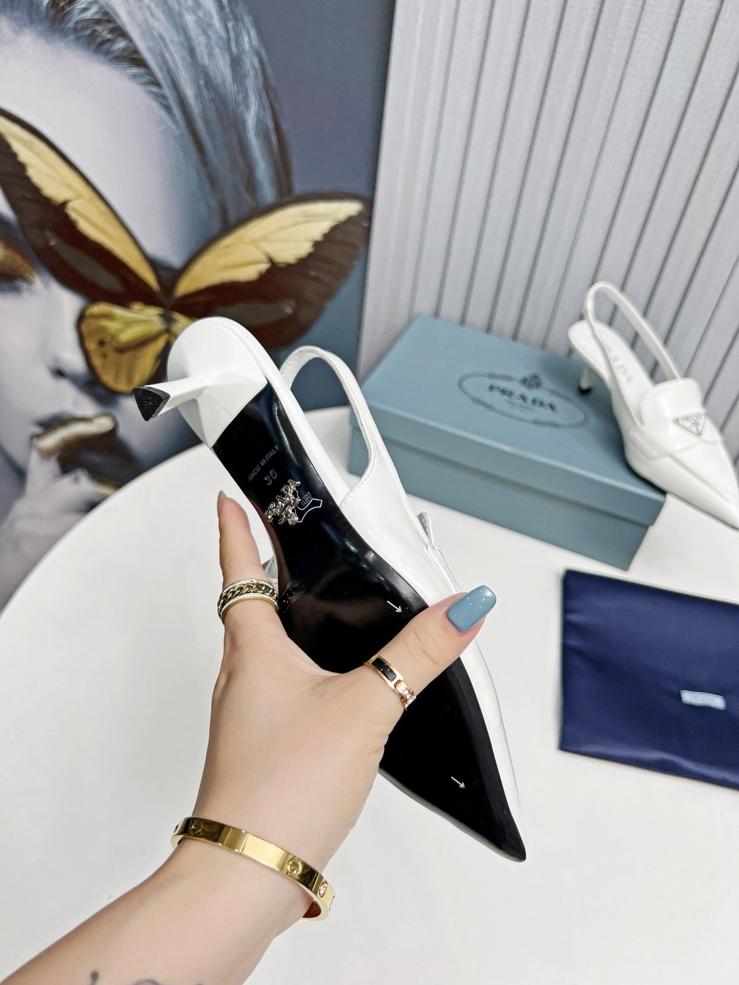 Pra*a slingback pumps 45mm in white patent calfskin