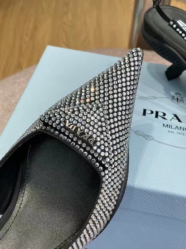Pra*a satin slingback pumps with crystals