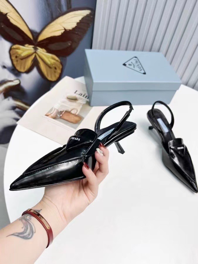 Pra*a slingback pumps 55mm in black brushed leather