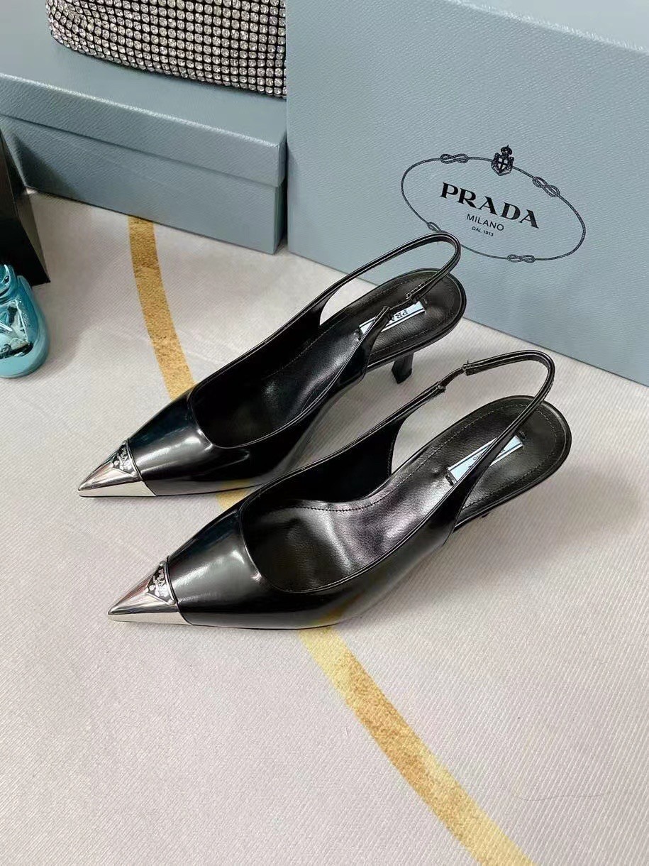 Pra*a slingback pumps 75mm in black brushed leather