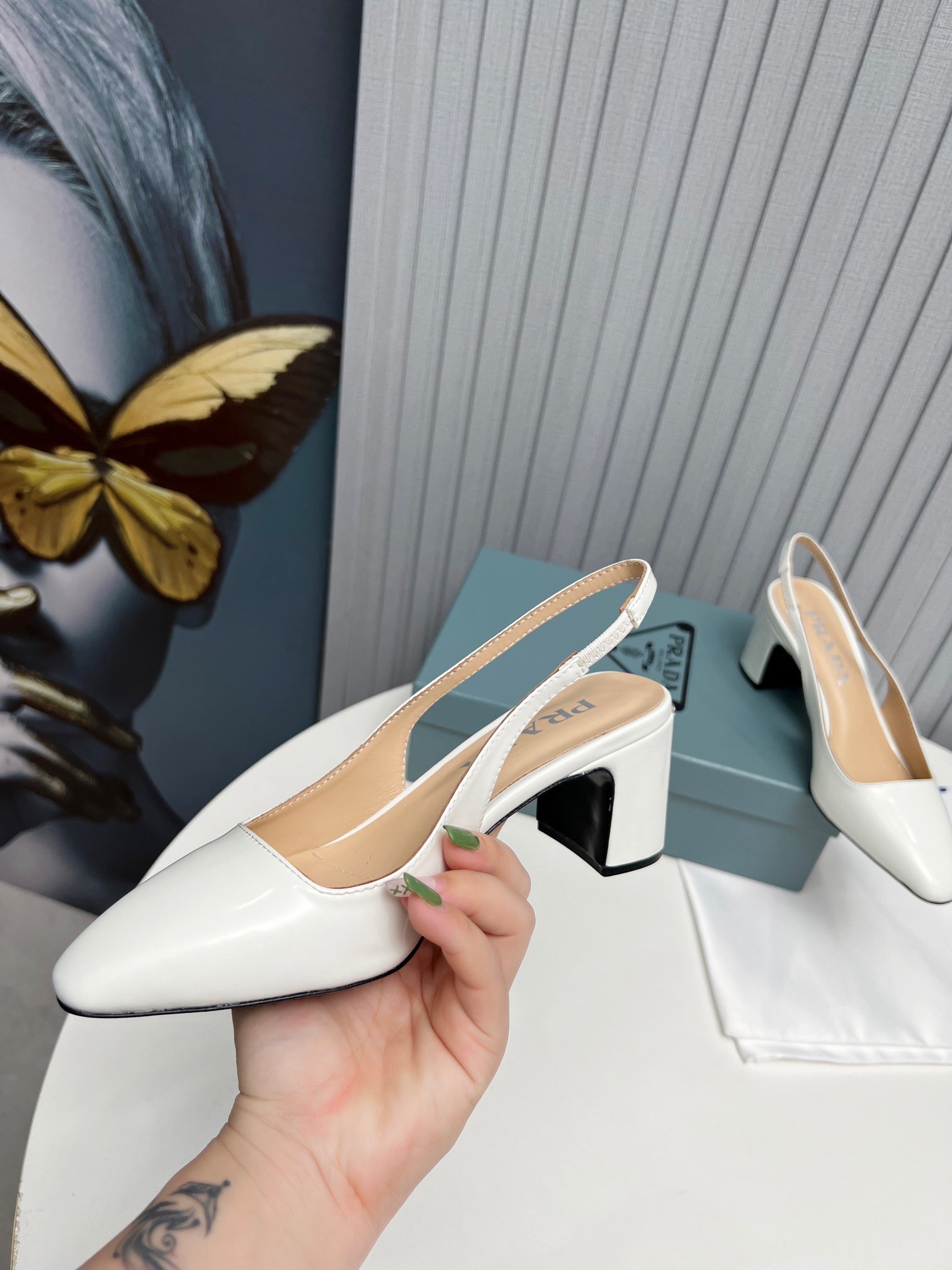 Pra*a slingbacks pumps 65mm in white patent leather