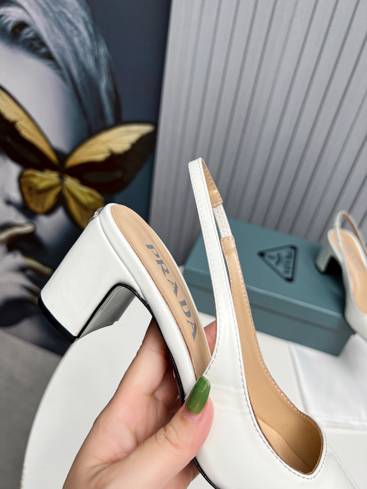 Pra*a slingbacks pumps 65mm in white patent leather
