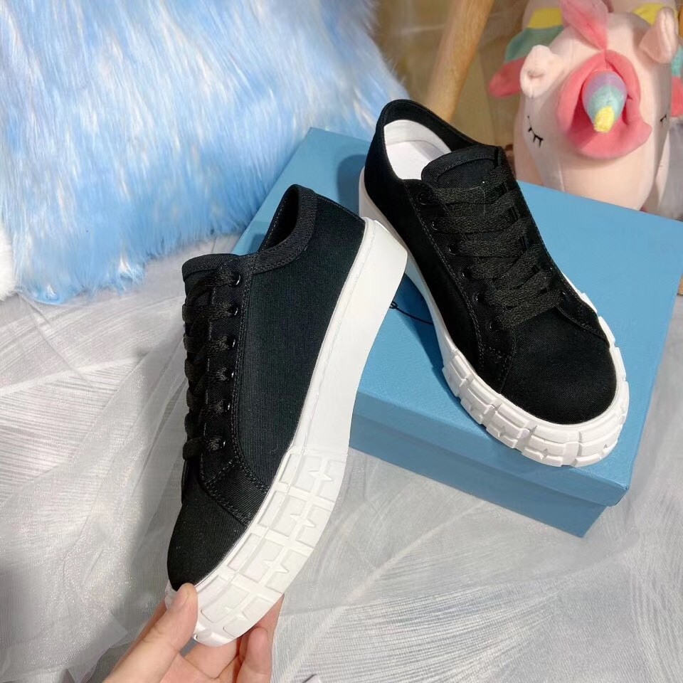 Pra*a black gabardine fabric sneakers