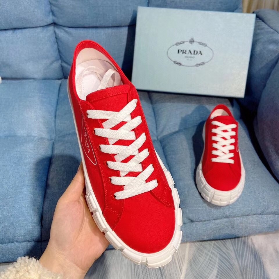 Pra*a red gabardine fabric sneakers