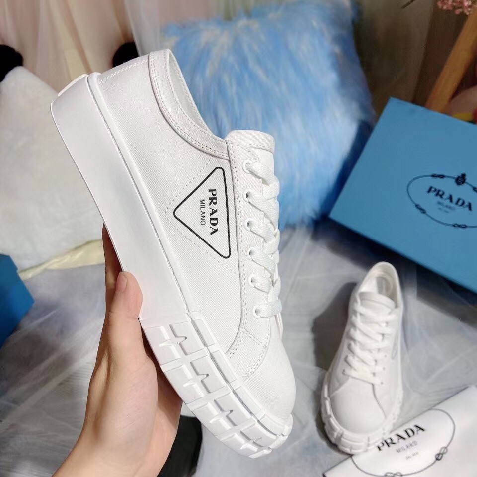 Pra*a white gabardine fabric sneakers