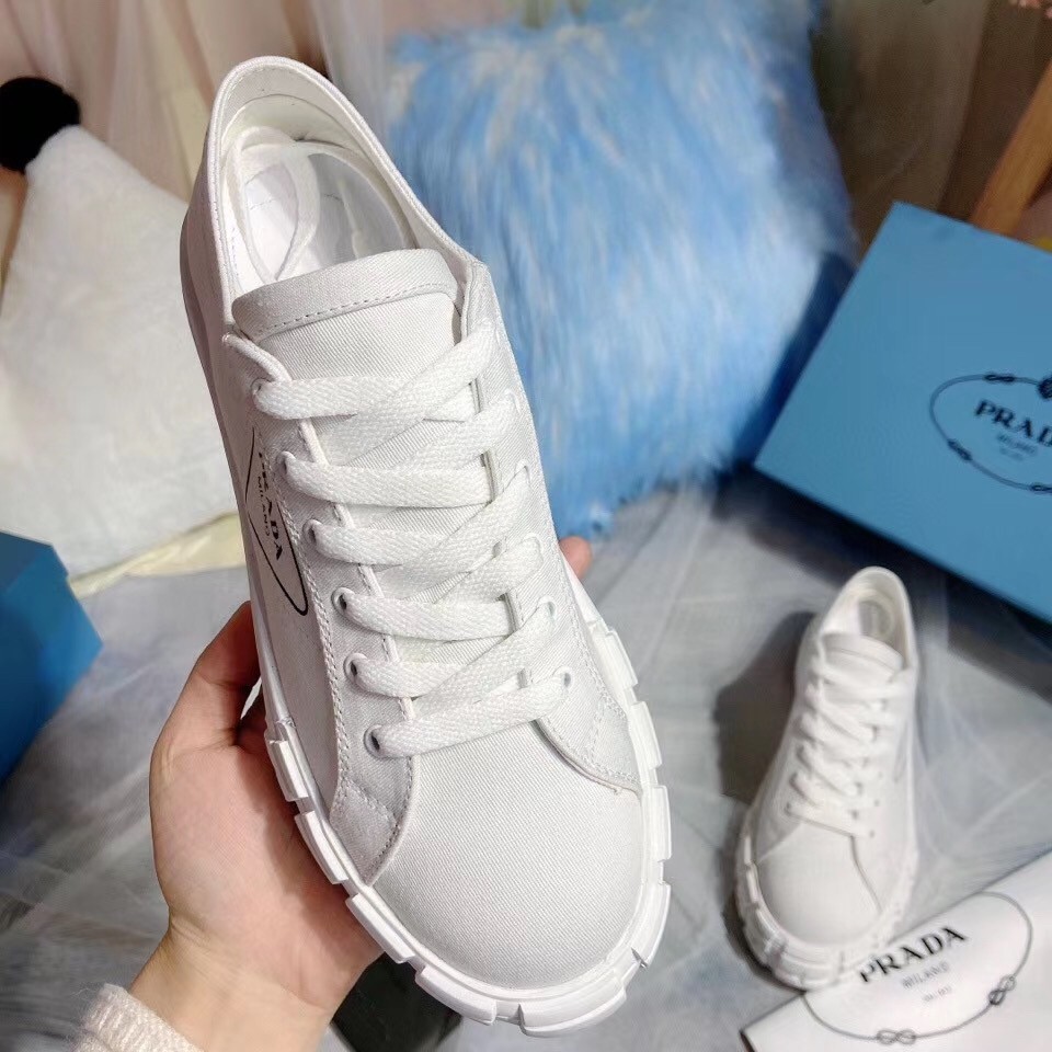 Pra*a white gabardine fabric sneakers