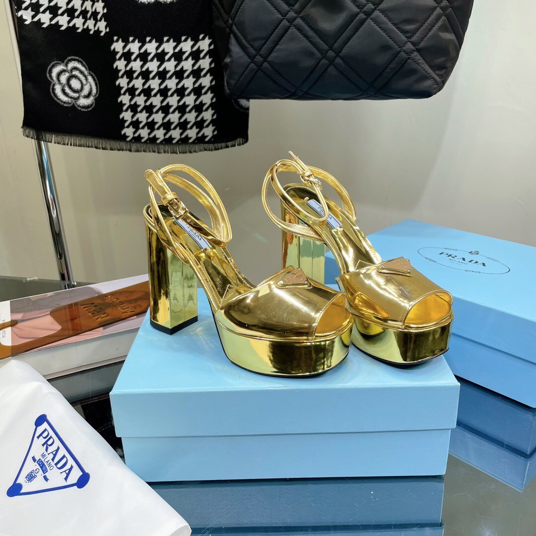 Pra*a platform sandals 135mm in gold metallic leather