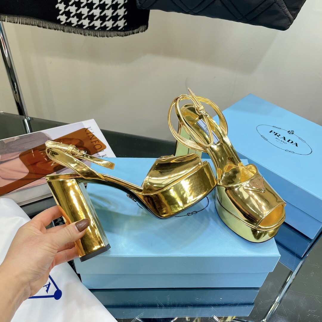Pra*a platform sandals 135mm in gold metallic leather
