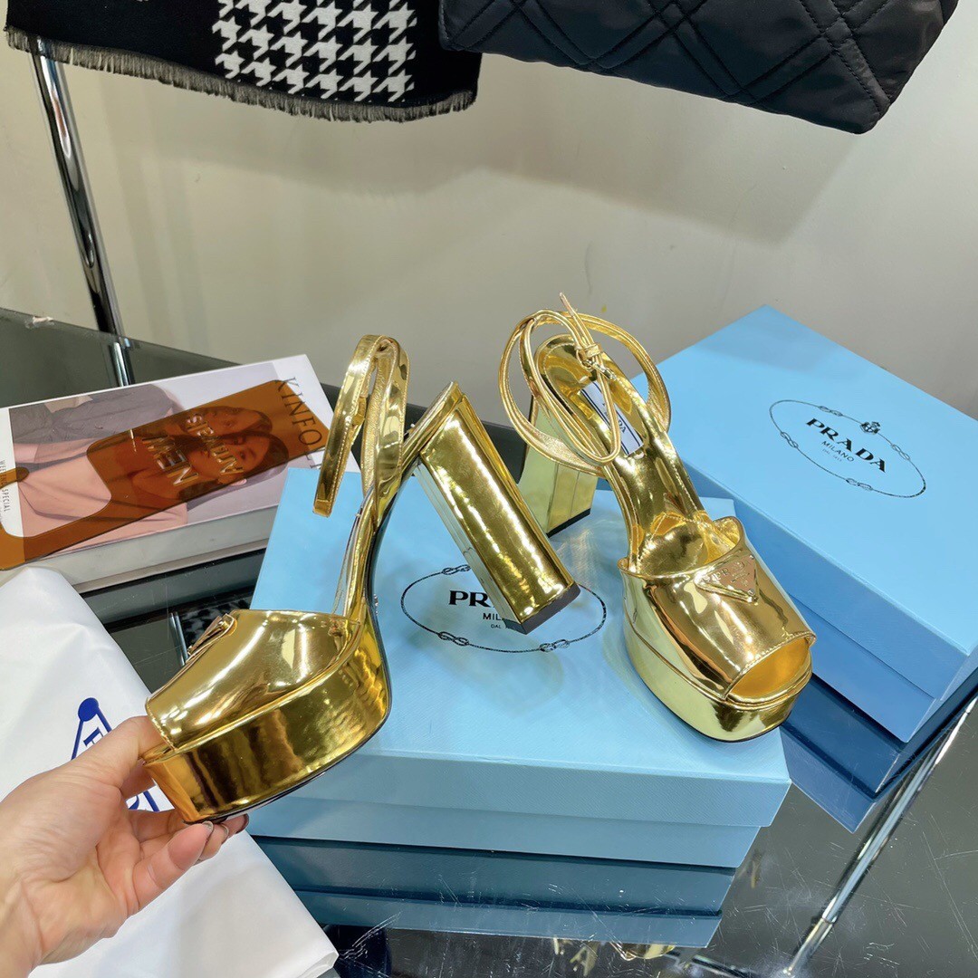 Pra*a platform sandals 135mm in gold metallic leather