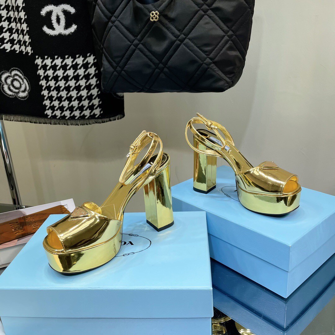 Pra*a platform sandals 135mm in gold metallic leather