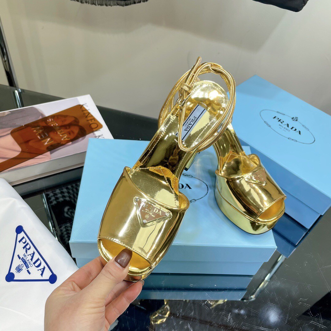 Pra*a platform sandals 135mm in gold metallic leather