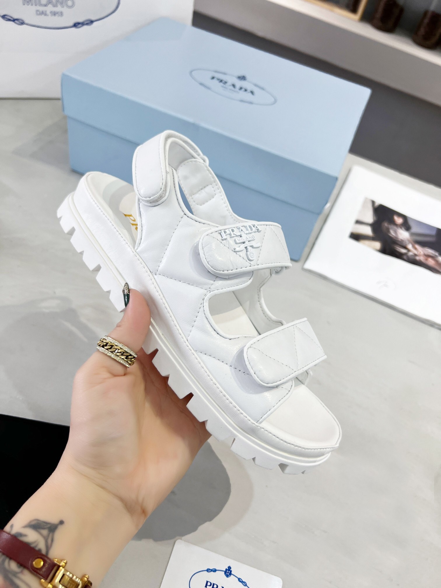 Pra*a padded sandals in white nappa leather