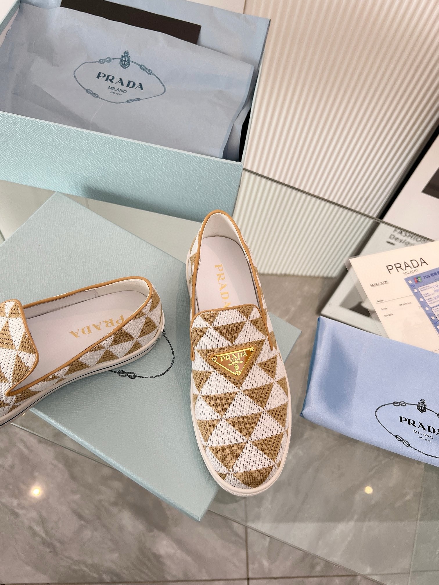 Pra*a slip-on sneakers in white/beige embroidered fabric
