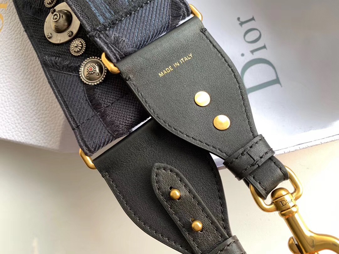 D*or shoulder strap in blue camouflage embroidered canvas