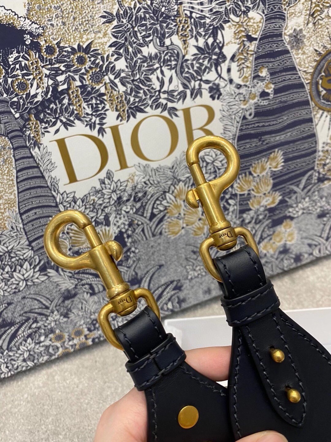 D*or shoulder strap in blue D*or oblique embroidered velvet