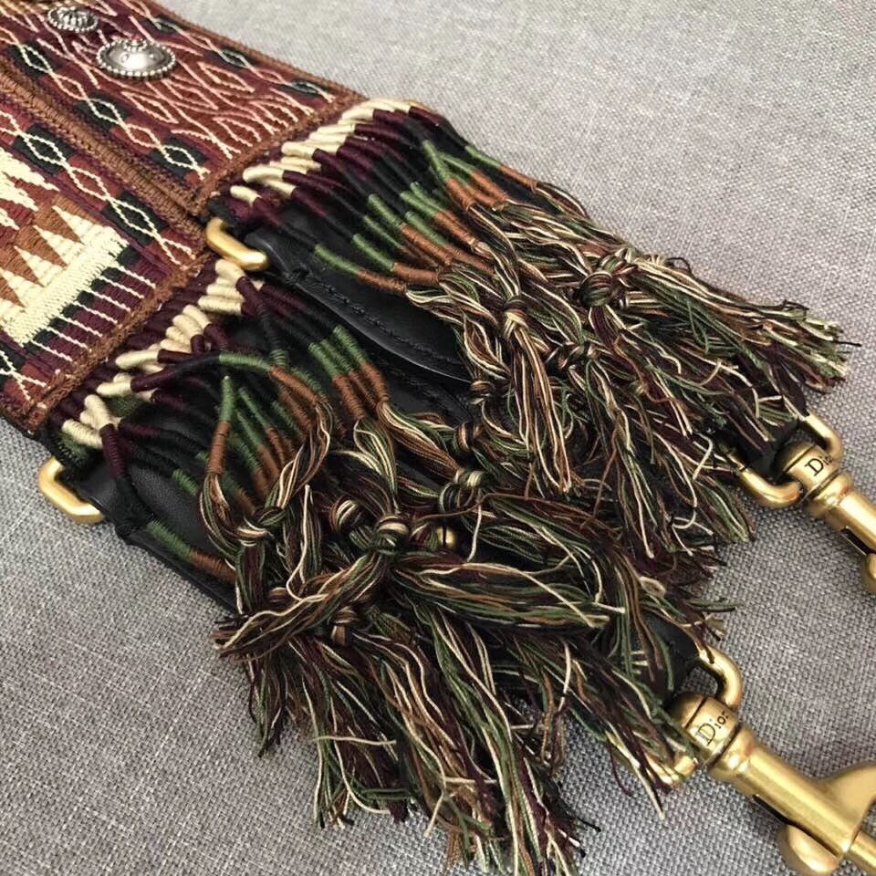 D*or multi-coloured canvas fringed shoulder strap