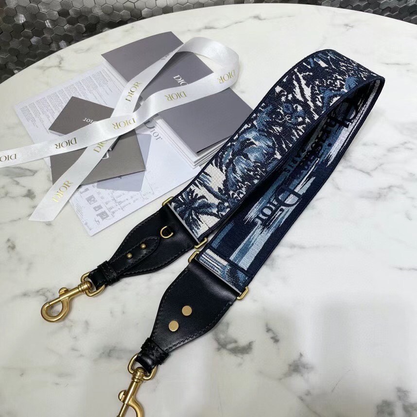 D*or shoulder strap with ring in blue D*or palms embroidery