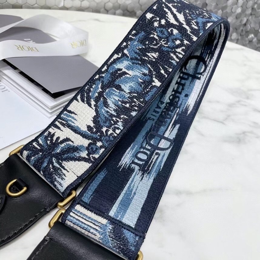 D*or shoulder strap with ring in blue D*or palms embroidery