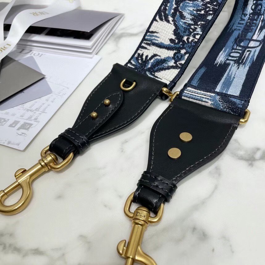 D*or shoulder strap with ring in blue D*or palms embroidery