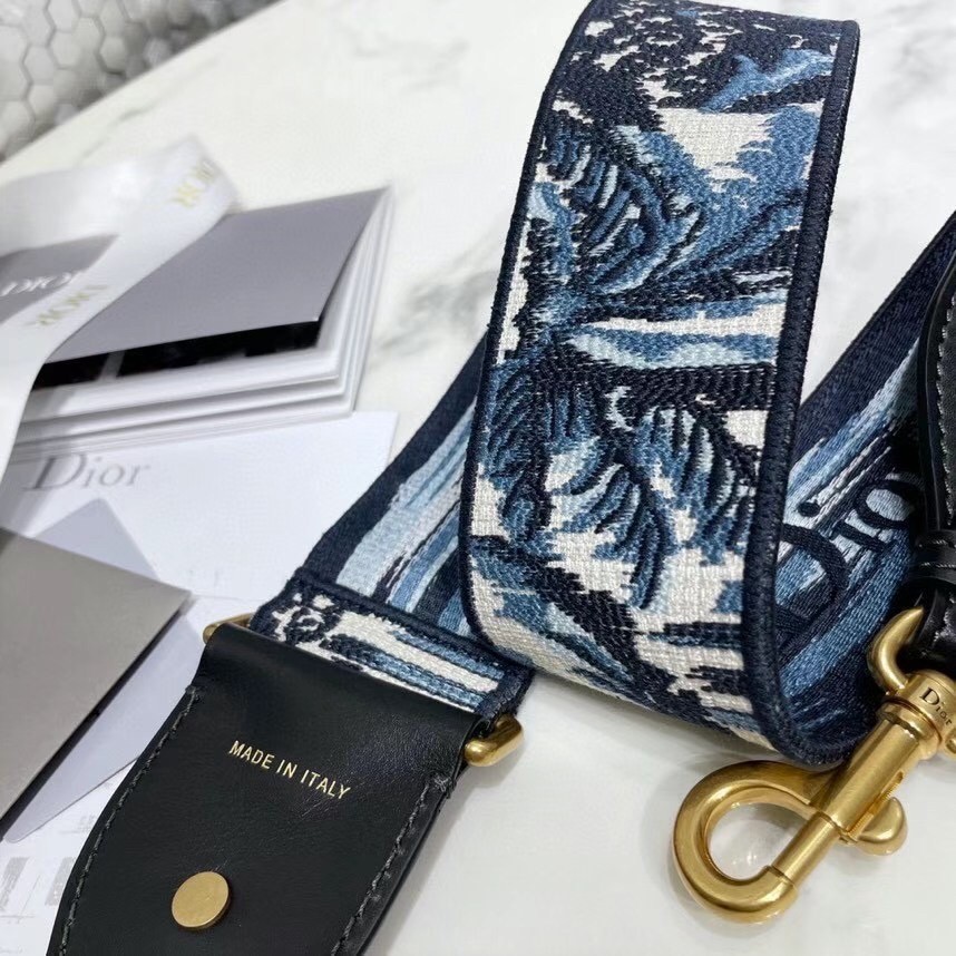 D*or shoulder strap with ring in blue D*or palms embroidery