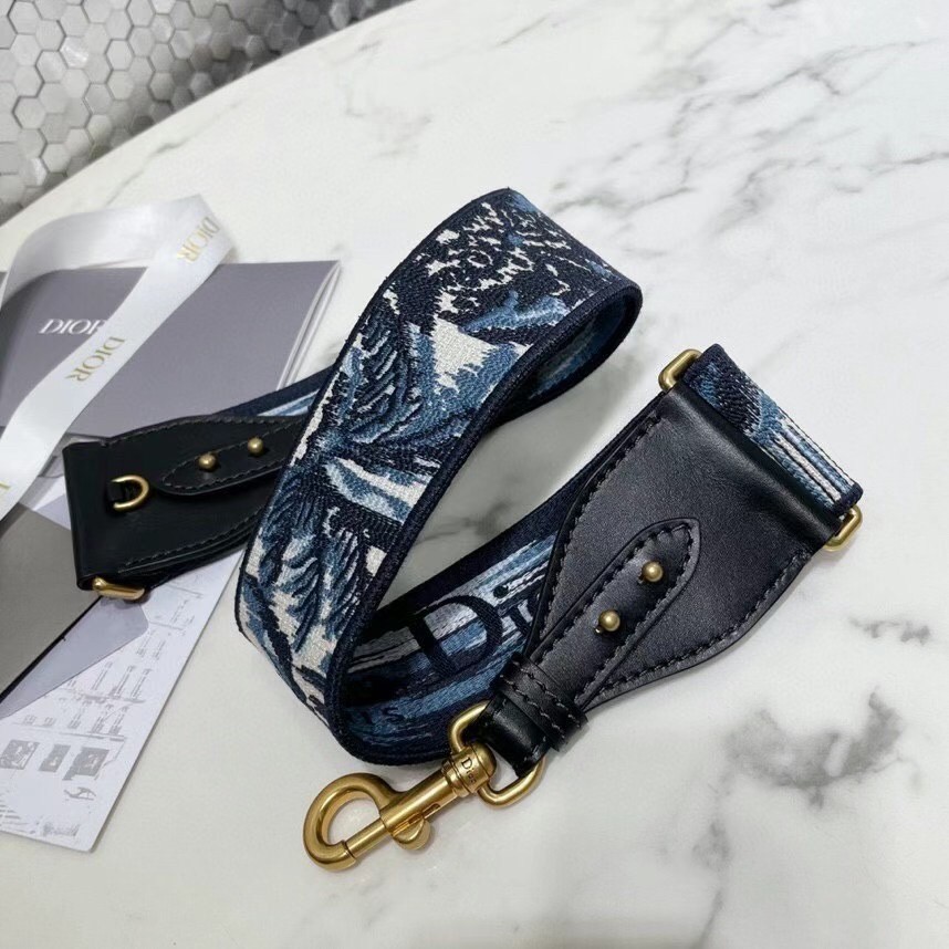 D*or shoulder strap with ring in blue D*or palms embroidery