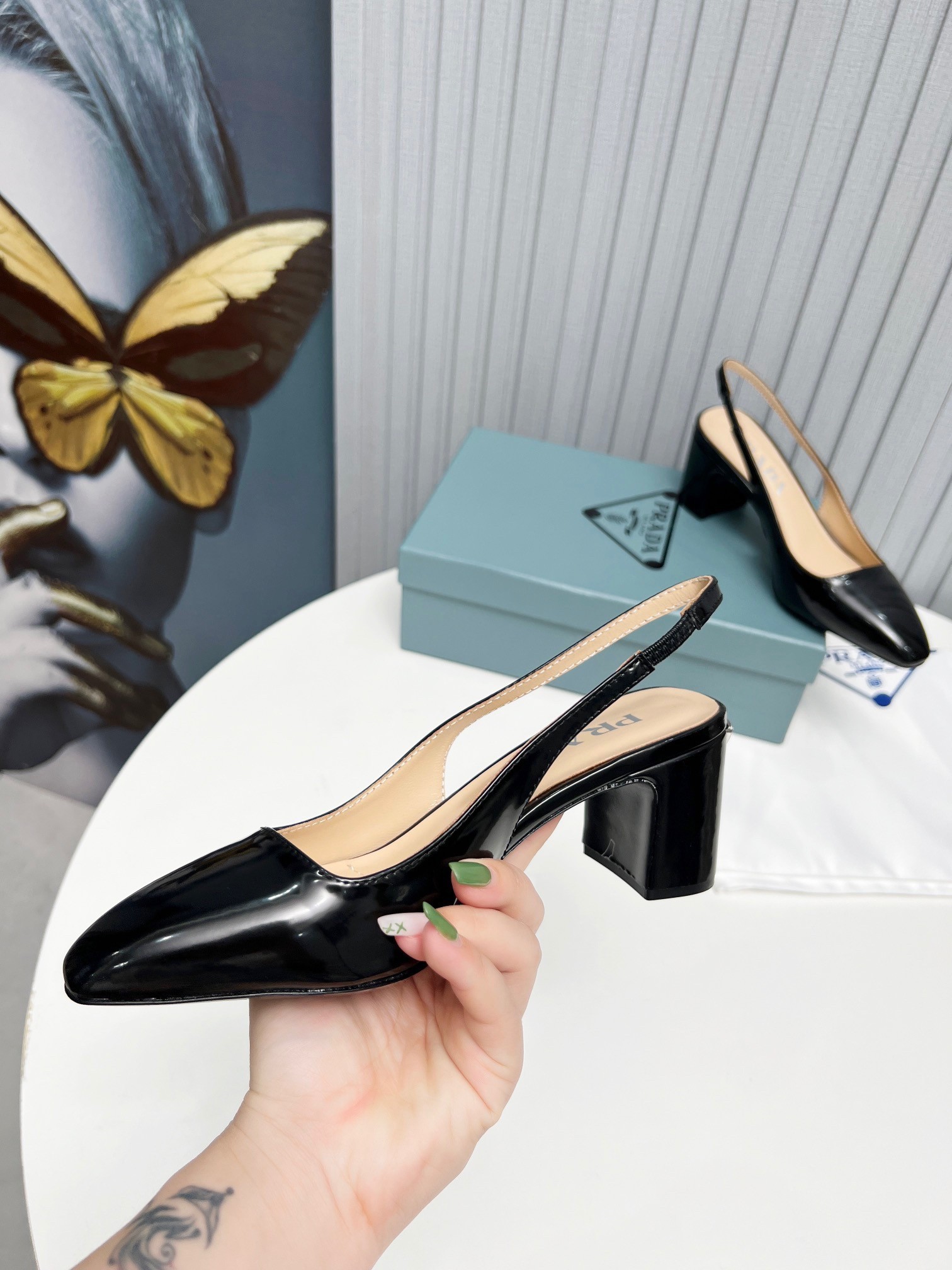 Pra*a slingbacks pumps 65mm in black patent leather