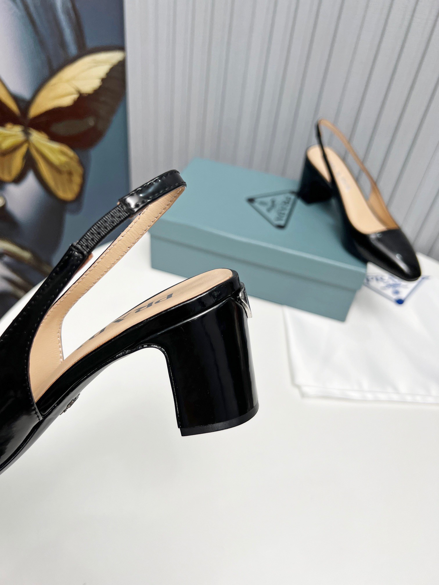 Pra*a slingbacks pumps 65mm in black patent leather