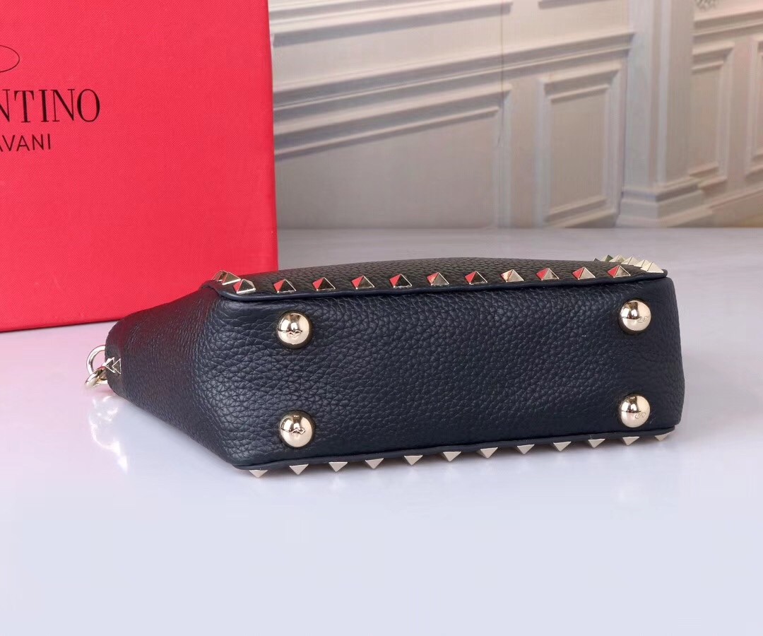 Valentino Mini Rockstud Tote In Black Grain Calfskin