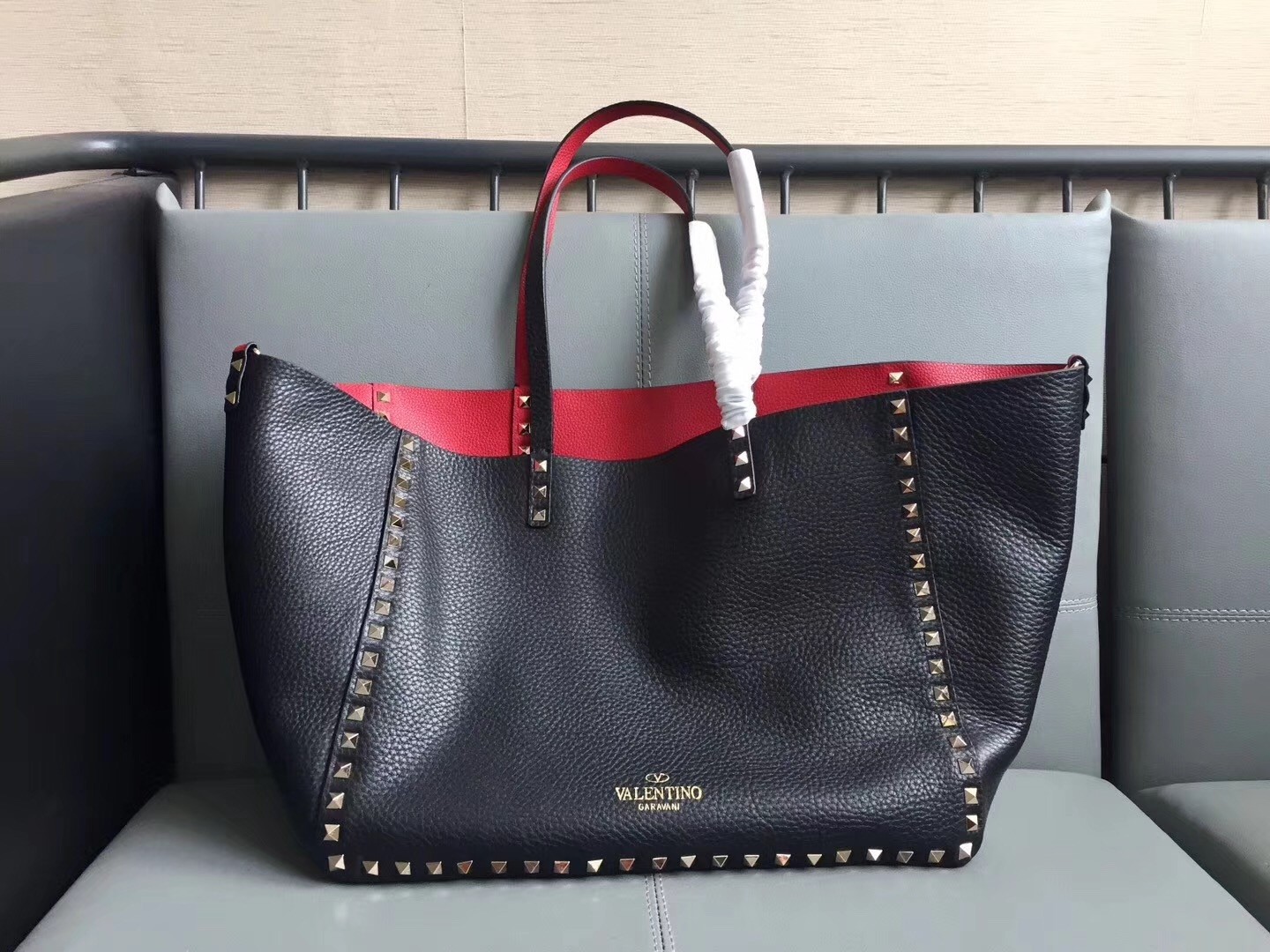 Valentino Black Rockstud Medium Reversible Tote