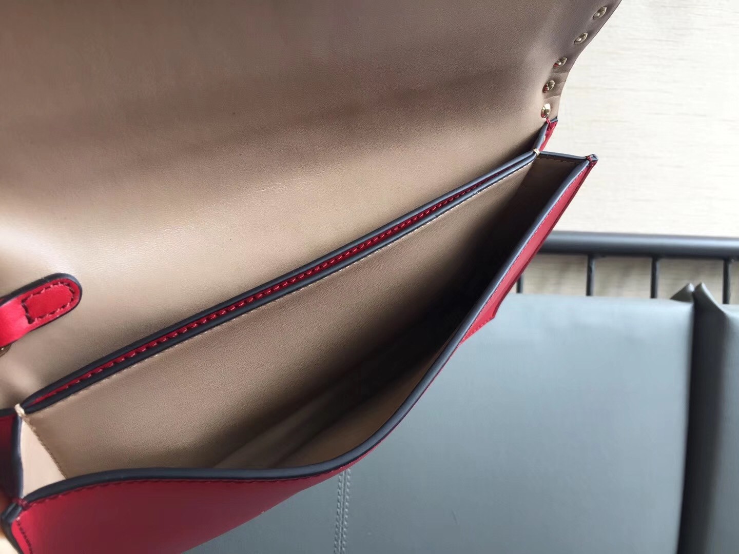 Valentino Rockstud Medium Clutch In Red Calfskin
