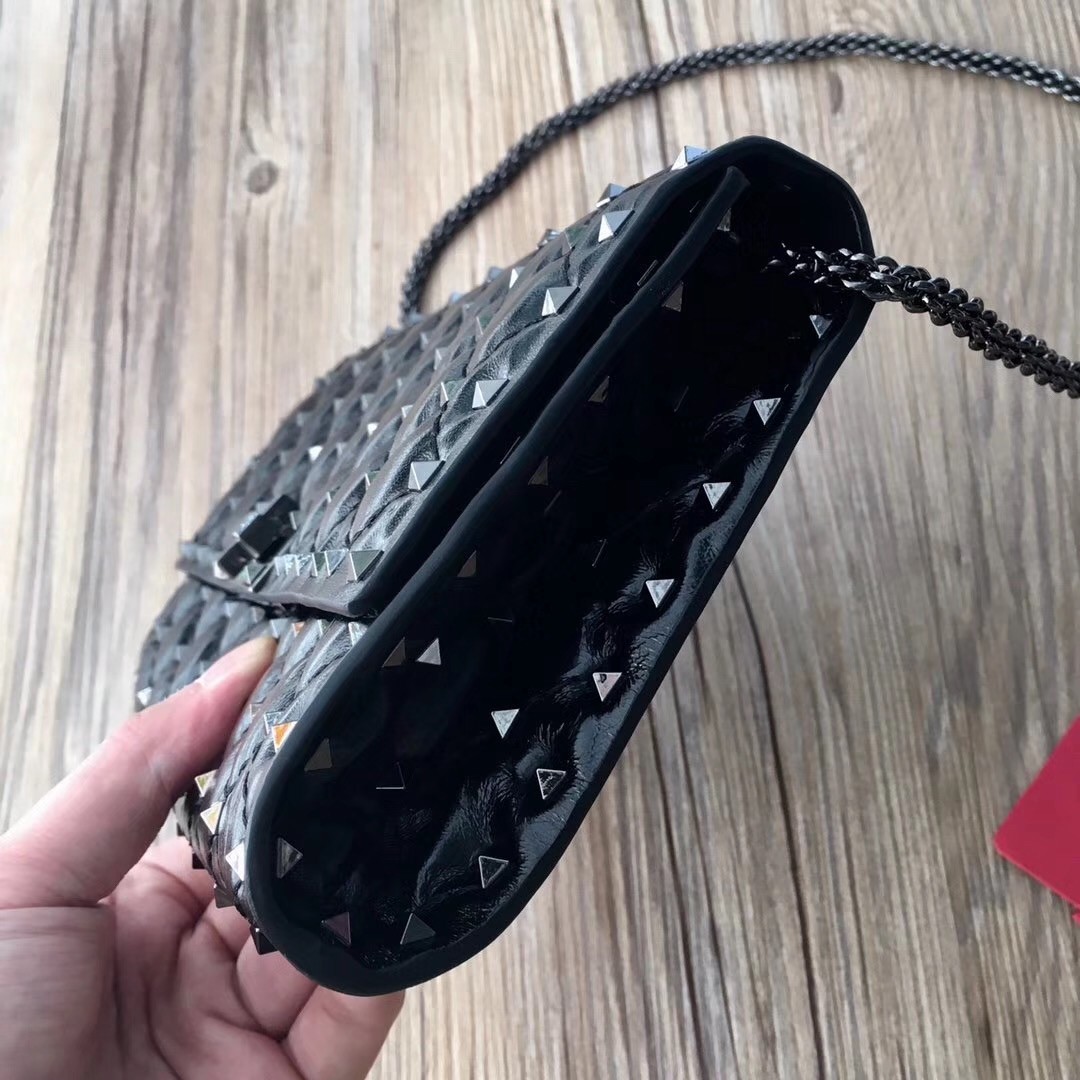 Valentino Rockstud Spike Chain Clutch In Crinkled Lambskin
